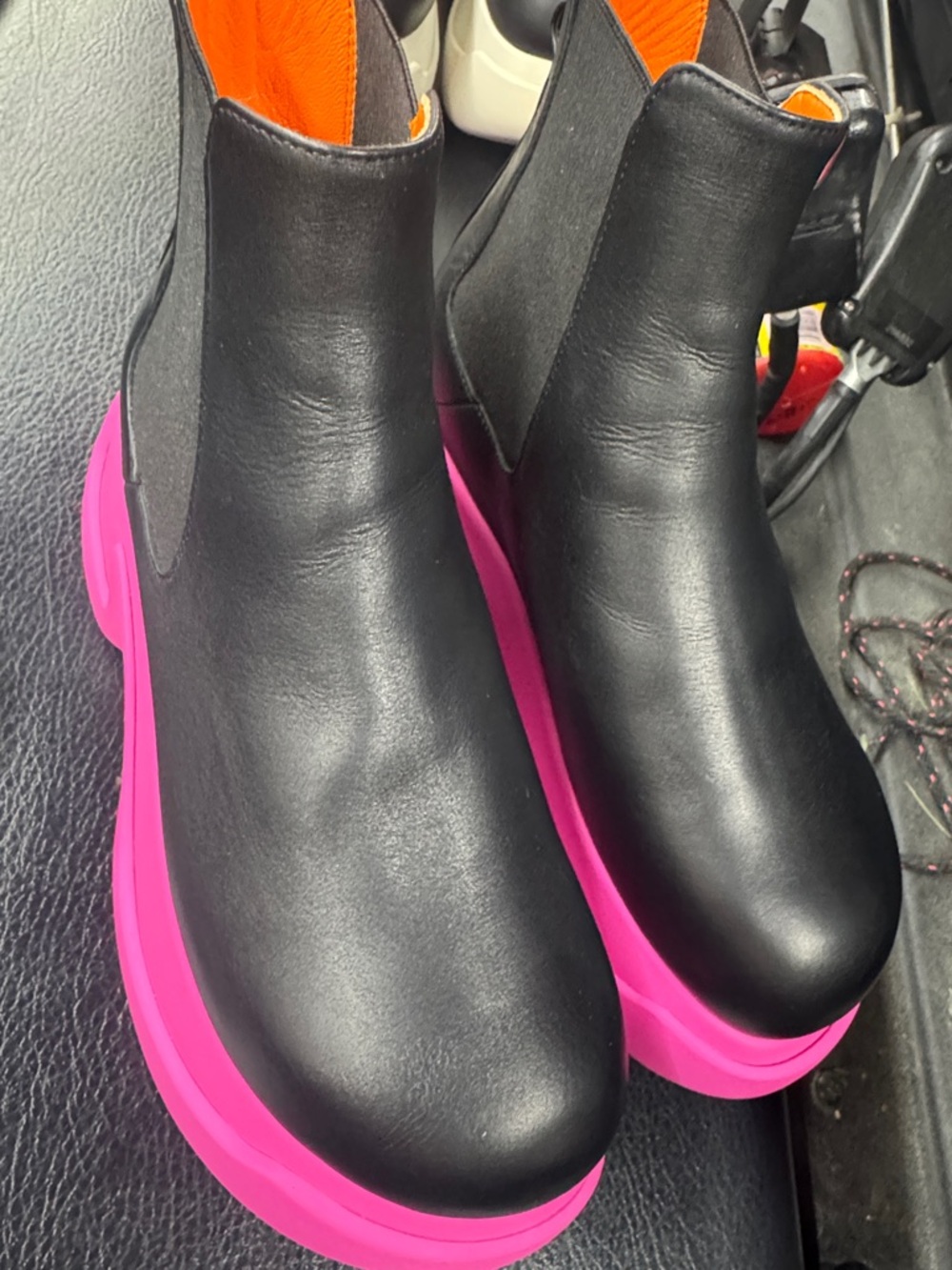 Marni Black Chelsea Ankle Boots with Hot Pink Soles